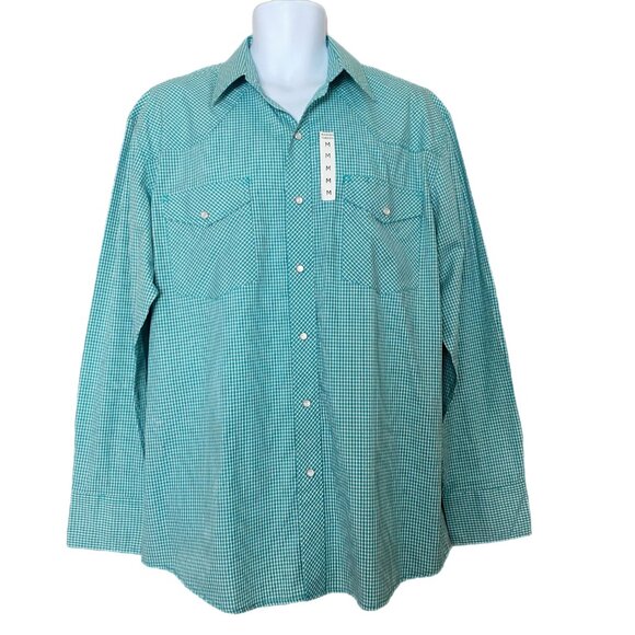 Wyoming Traders Western Men's Green Check Pearl Snap Button Up Shirt M NEW - Picture 1 of 6
